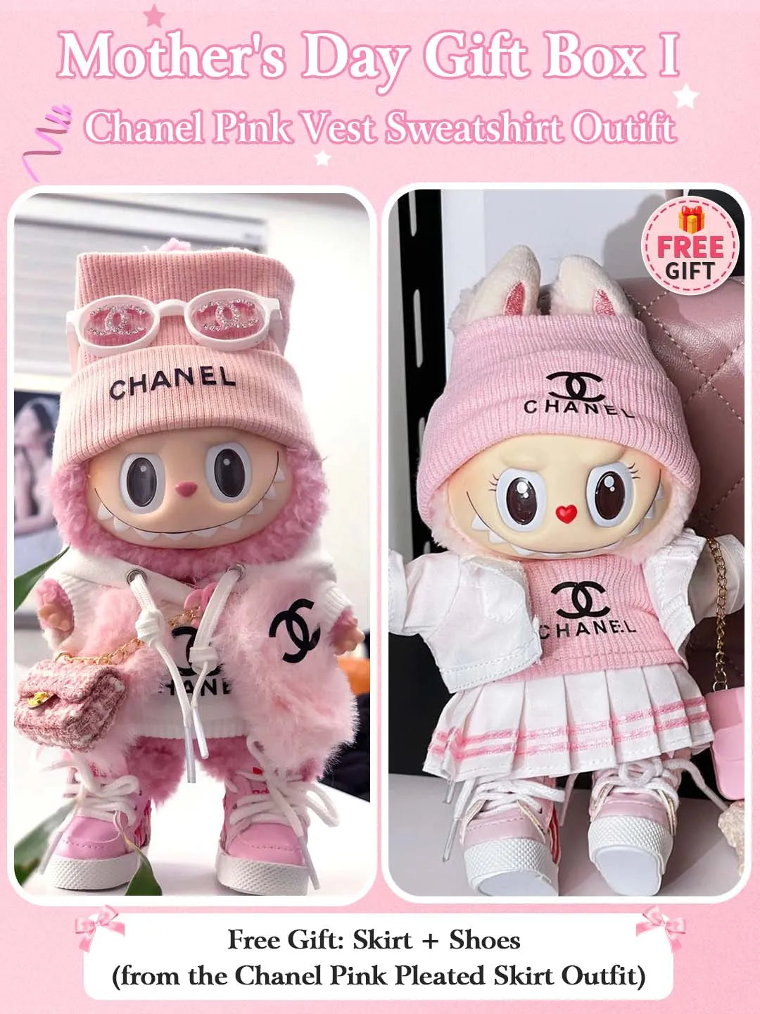LABUBU Clothes Chanel Pink Vest Sweatshirt Outift
