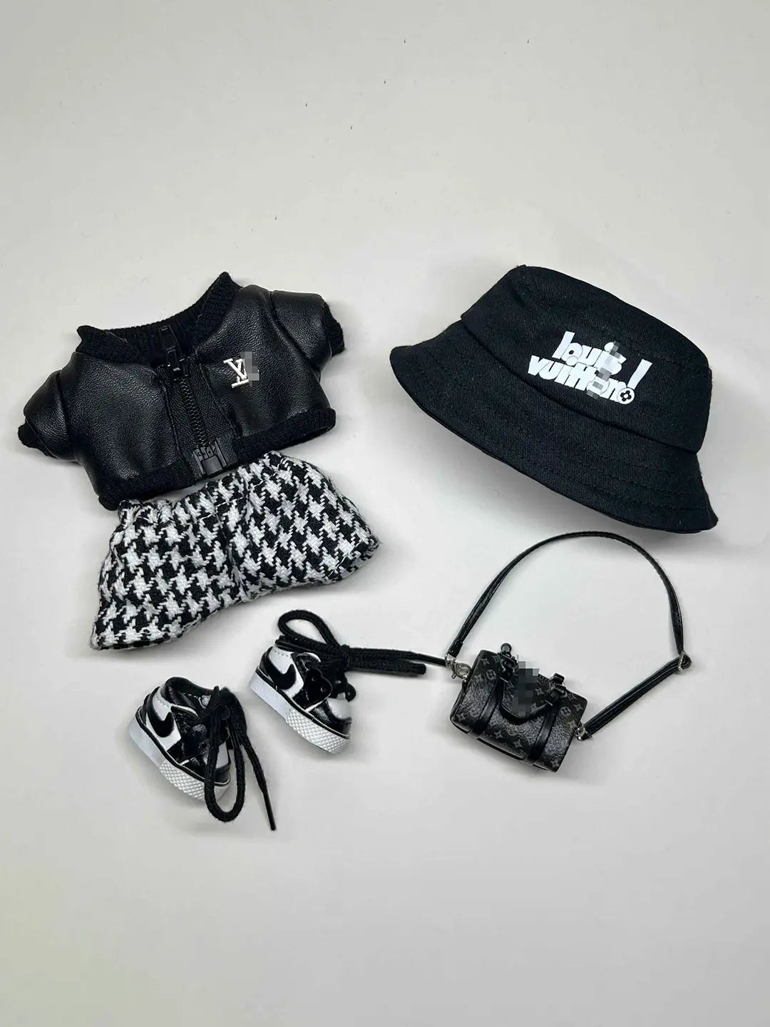 LABUBU Clothes LV and Chanel Black Houndstooth Outift