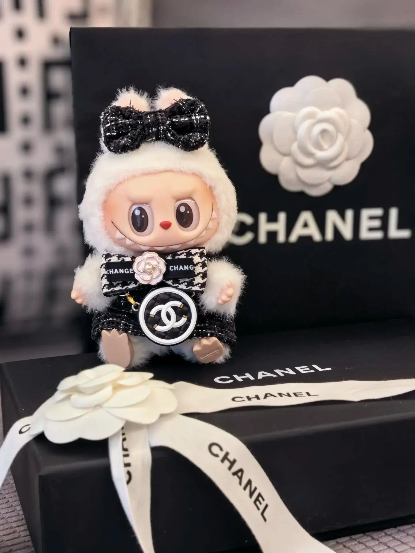 LABUBU Clothes Chanel Camellia Black and White Outift