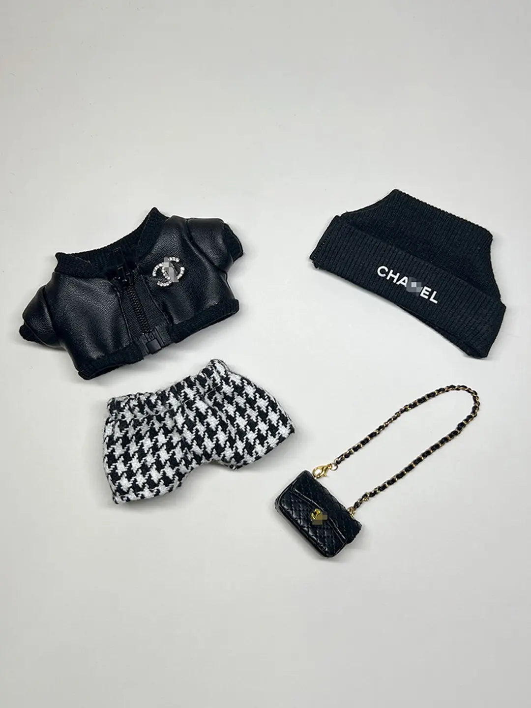LABUBU Clothes LV and Chanel Black Houndstooth Outift