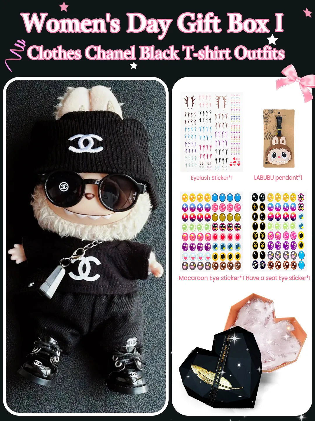 LABUBU Clothes Chanel Black T-shirt Outfits