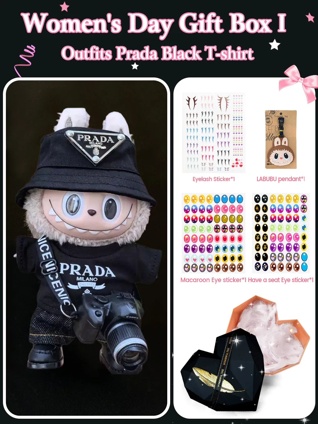 LABUBU Outfits Prada Black T-shirt