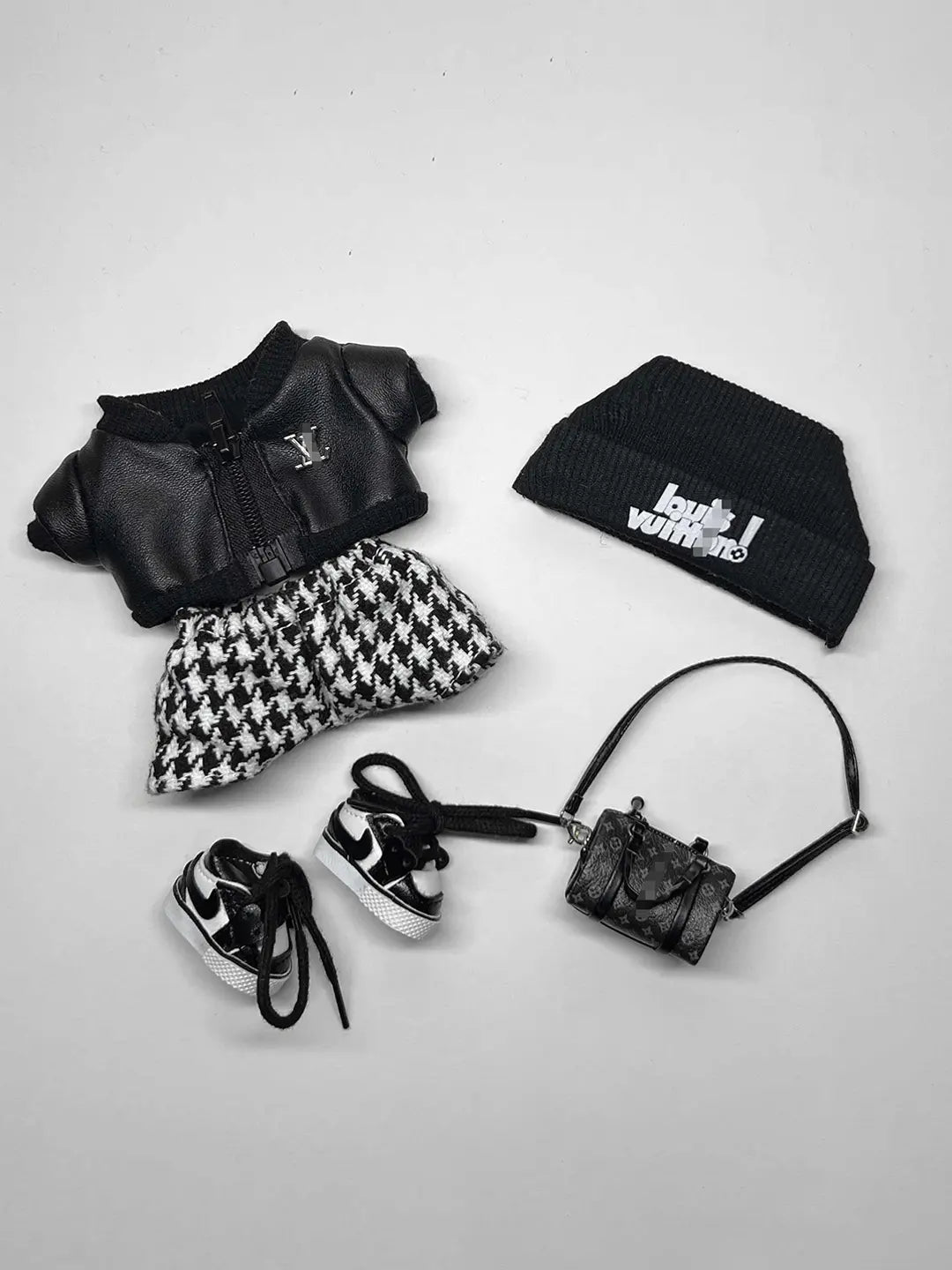 LABUBU Clothes LV and Chanel Black Houndstooth Outift