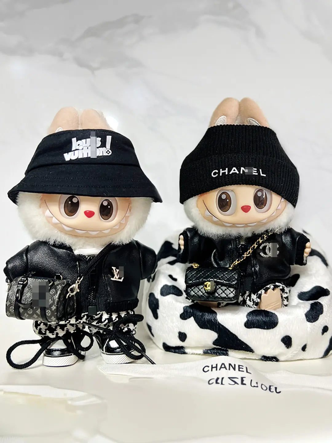 LABUBU Clothes LV and Chanel Black Houndstooth Outift