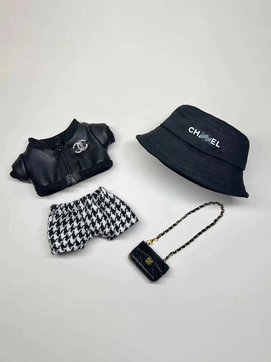 LABUBU Clothes LV and Chanel Black Houndstooth Outift