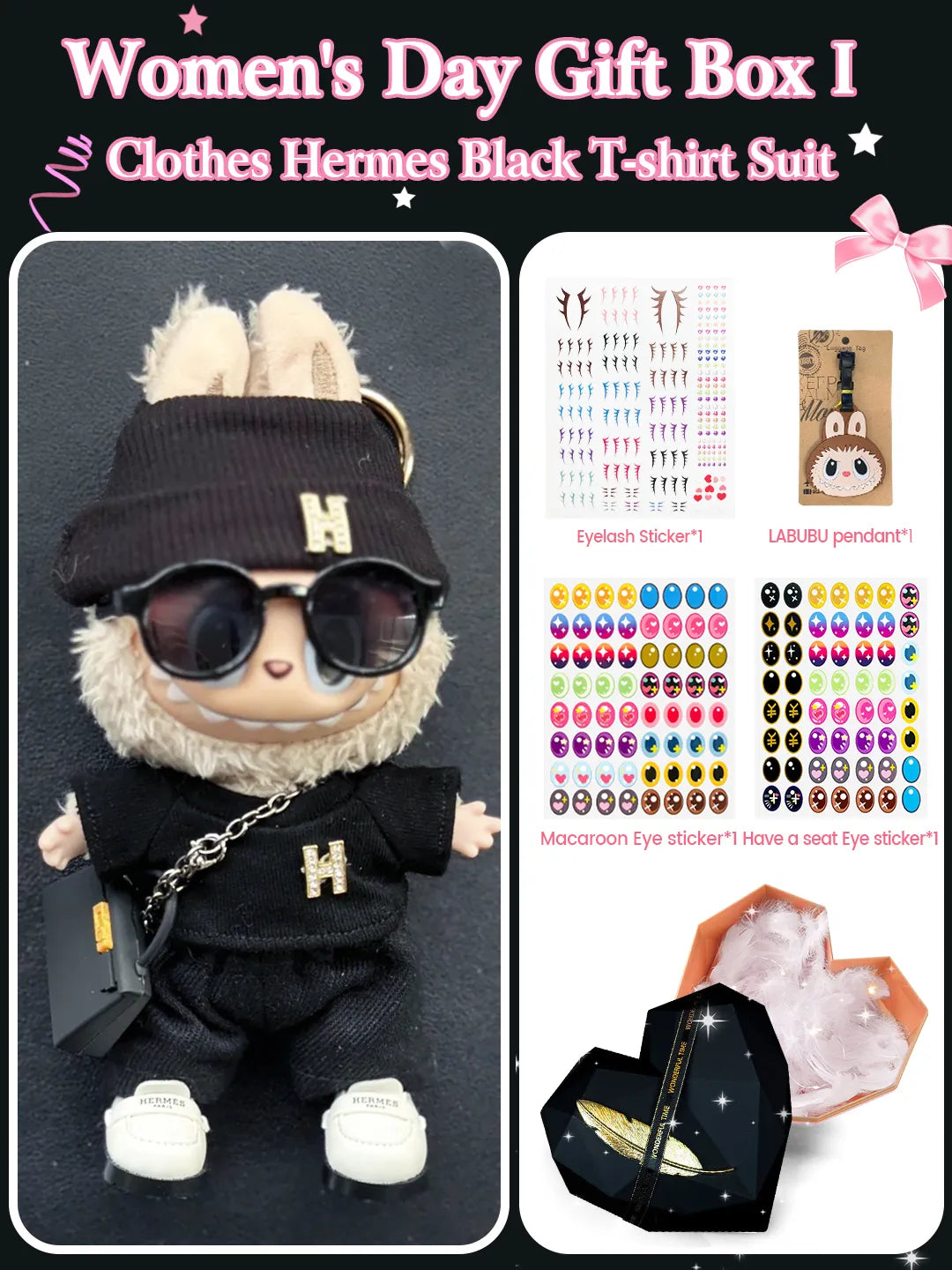 LABUBU Clothes Hermes Black T-shirt Suit