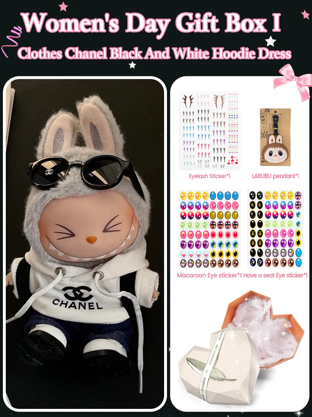 LABUBU Clothes Chanel Black And White Hoodie Dress